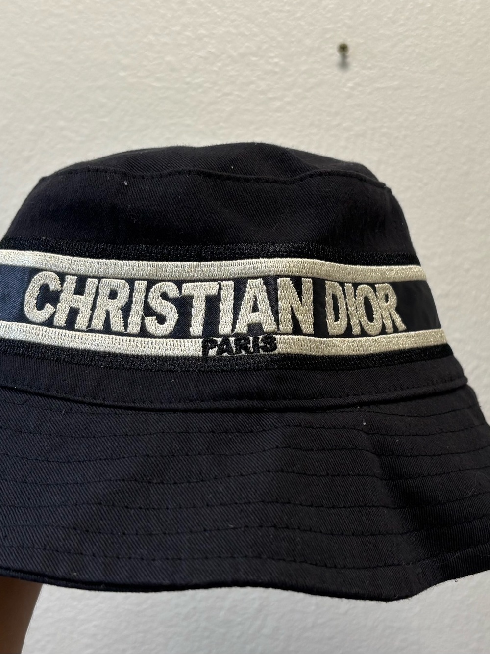 Dior Black Bucket Hat with White Christian Dior Embroidery